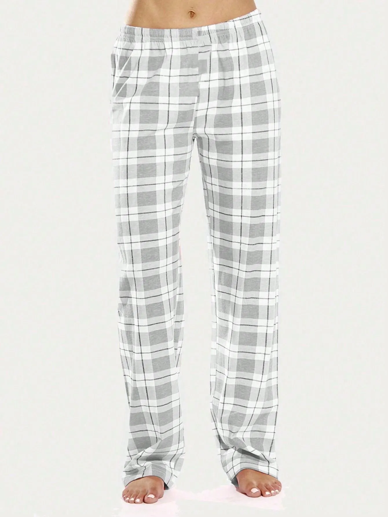 1pc Grey Plaid Sleep Pants, Classic Plaid Homewear & Lounge Loose Women's Long Pants