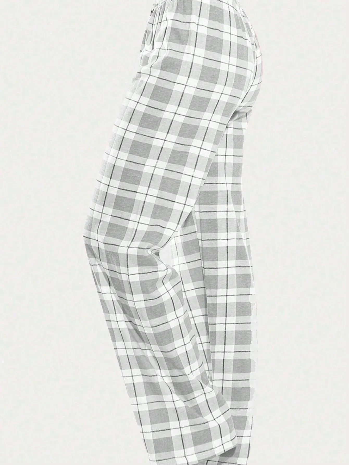 1pc Grey Plaid Sleep Pants, Classic Plaid Homewear & Lounge Loose Women's Long Pants