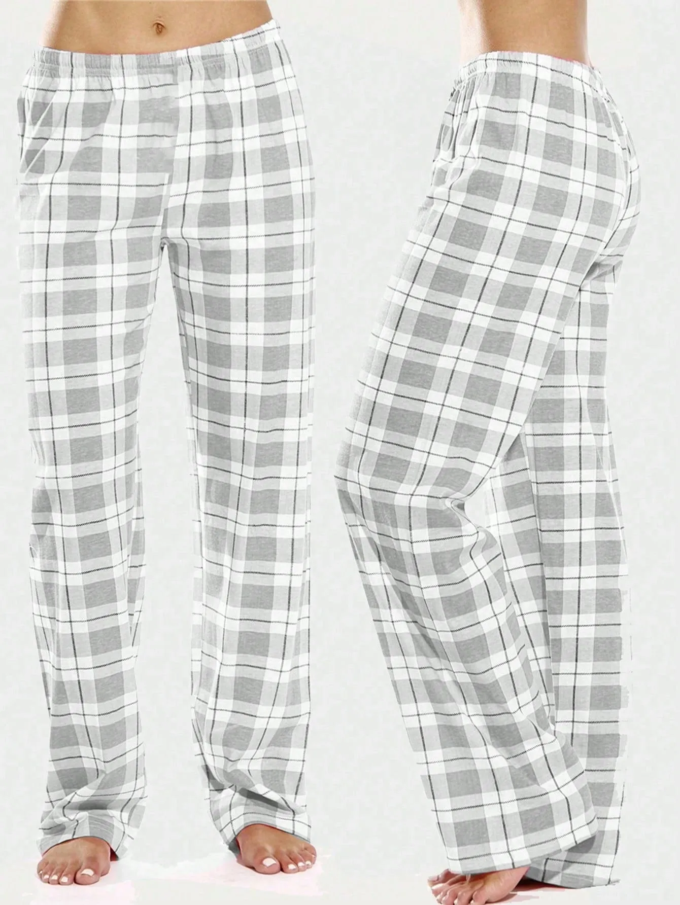 1pc Grey Plaid Sleep Pants, Classic Plaid Homewear & Lounge Loose Women's Long Pants