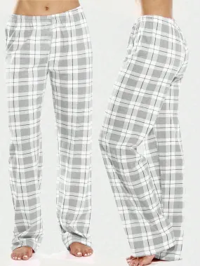 1pc Grey Plaid Sleep Pants, Classic Plaid Homewear & Lounge Loose Women's Long Pants