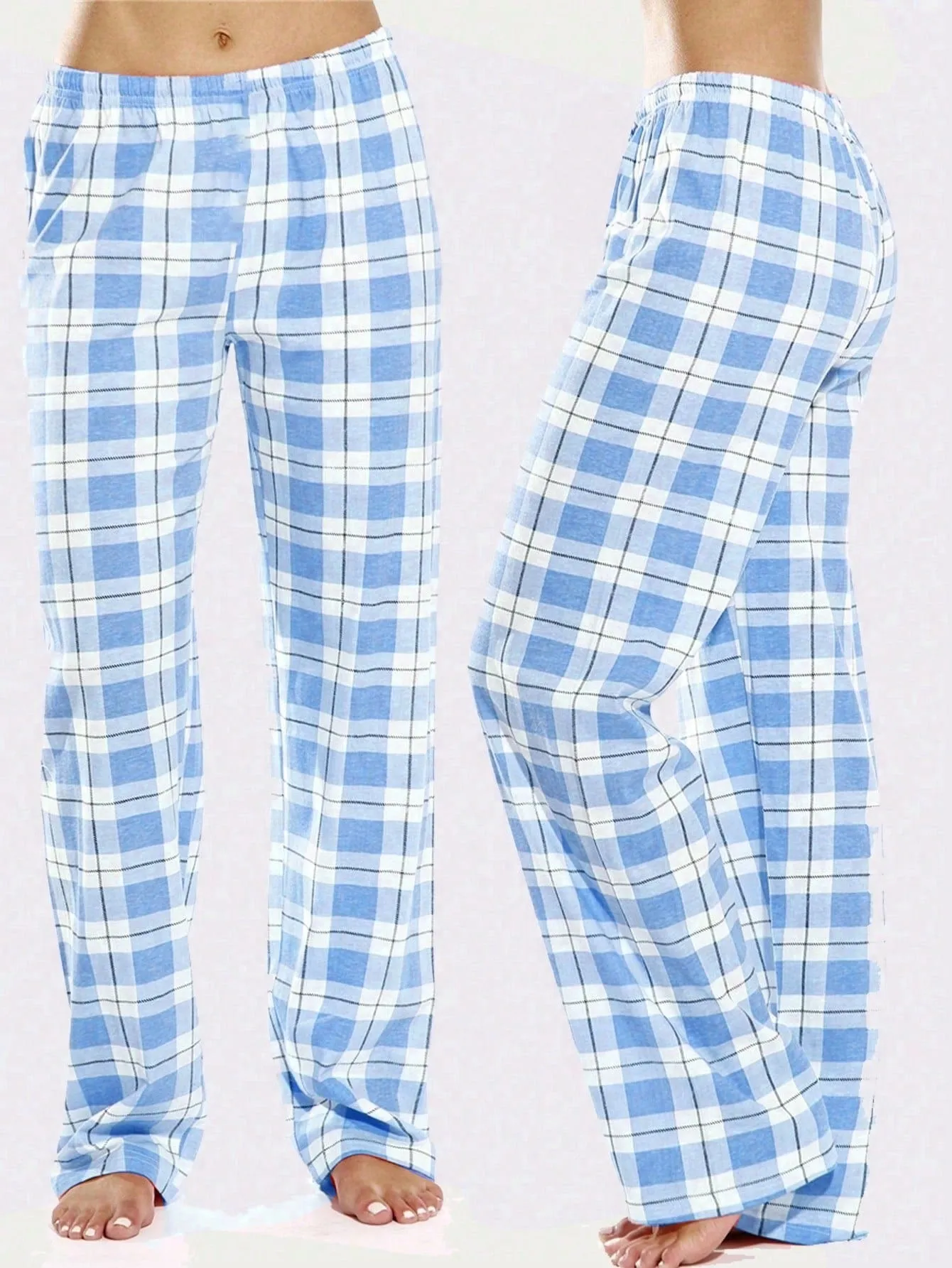 1pc Grey Plaid Sleep Pants, Classic Plaid Homewear & Lounge Loose Women's Long Pants