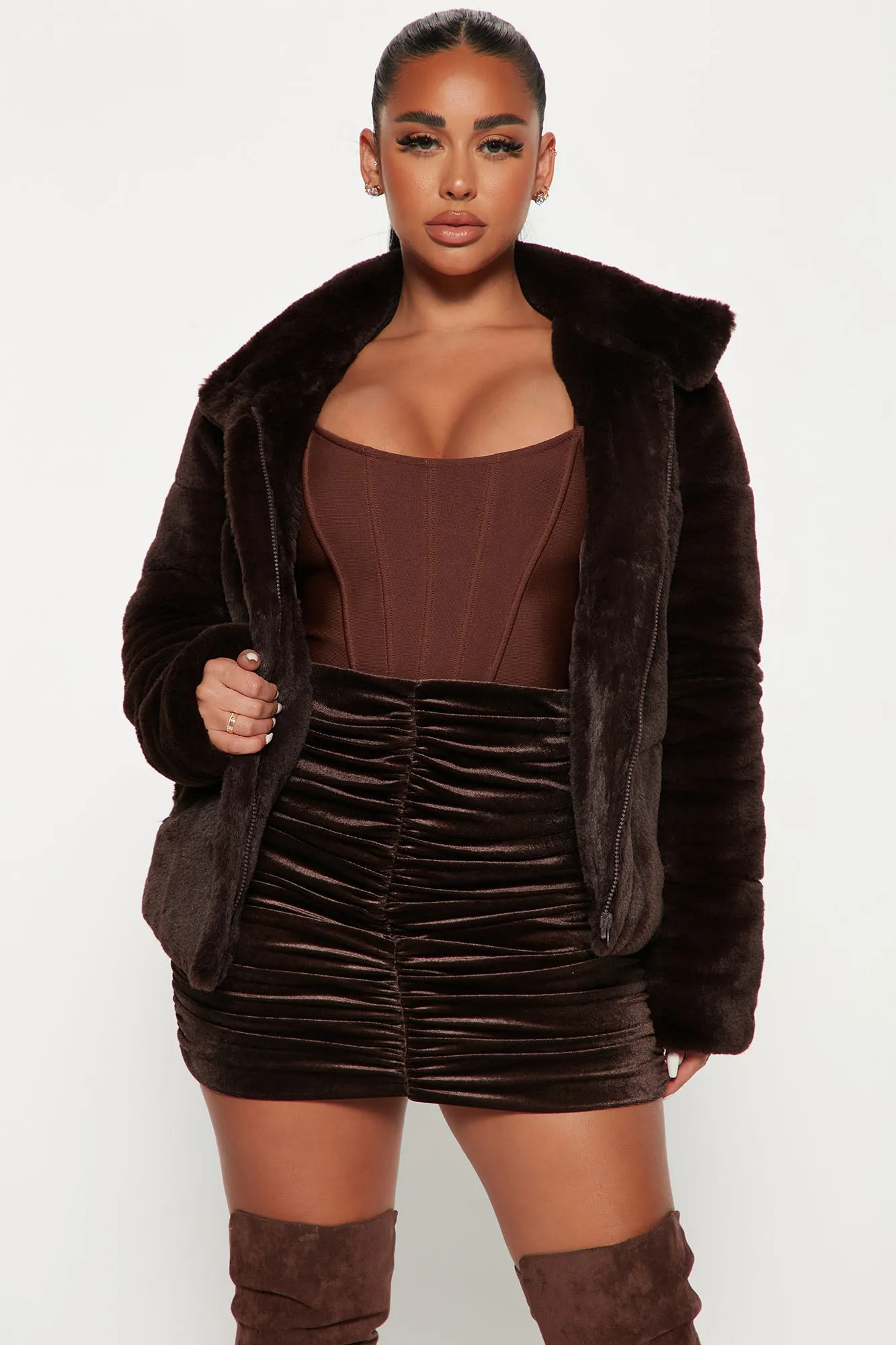 All Fur It Faux Fur Jacket - Chocolate