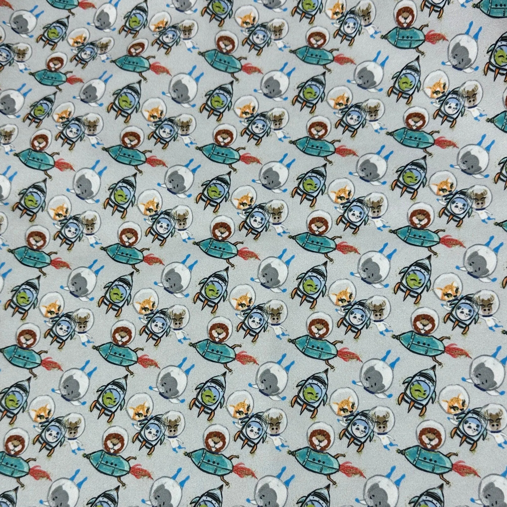 Animals Space on Gray 1 mil PUL Fabric - Made in the USA