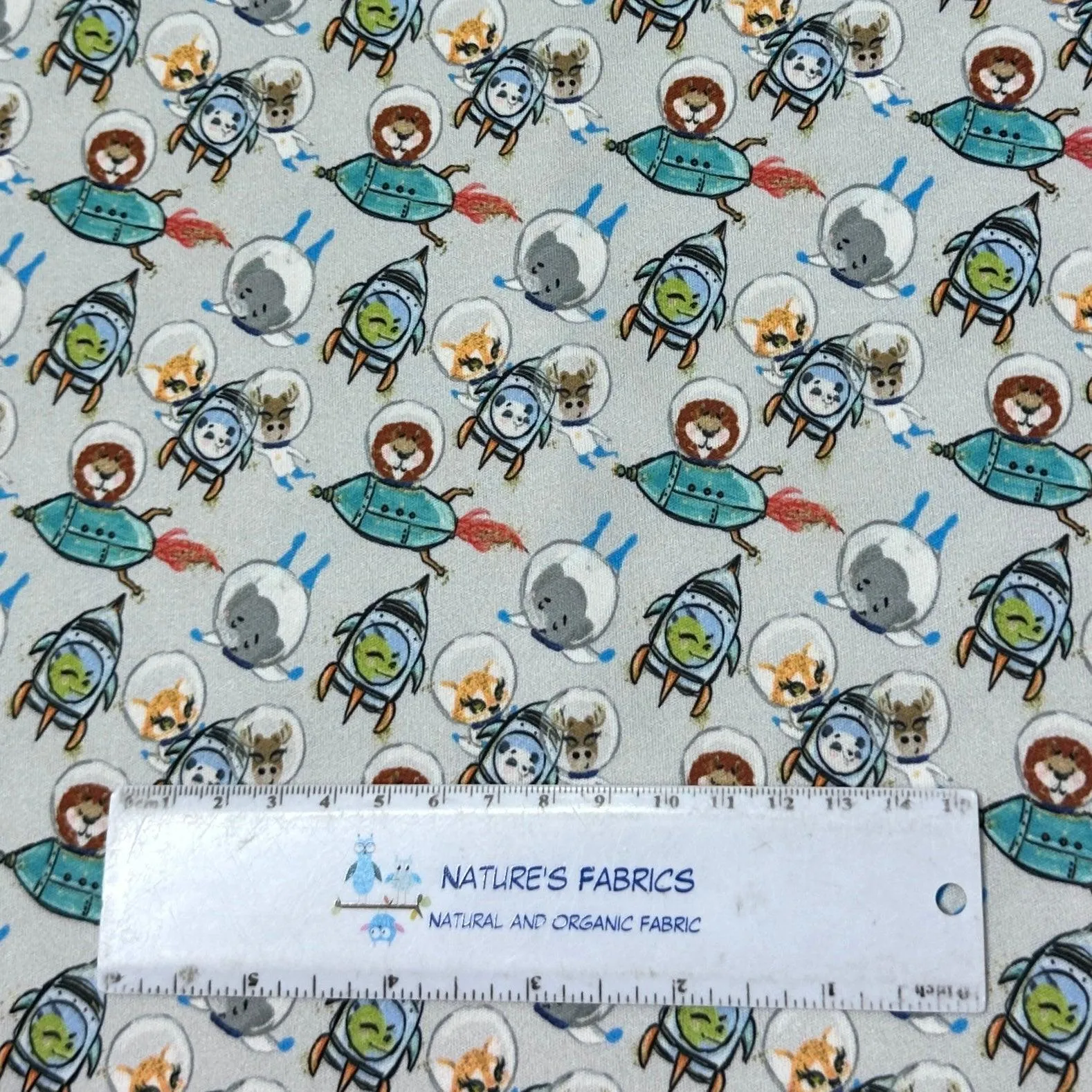 Animals Space on Gray 1 mil PUL Fabric - Made in the USA