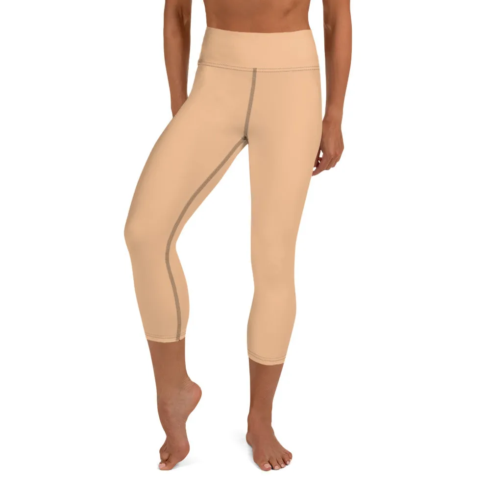 Beige Nude Yoga Capri Leggings, Pastel Nude Solid Color Women's Tights-Made in USA/EU/MX