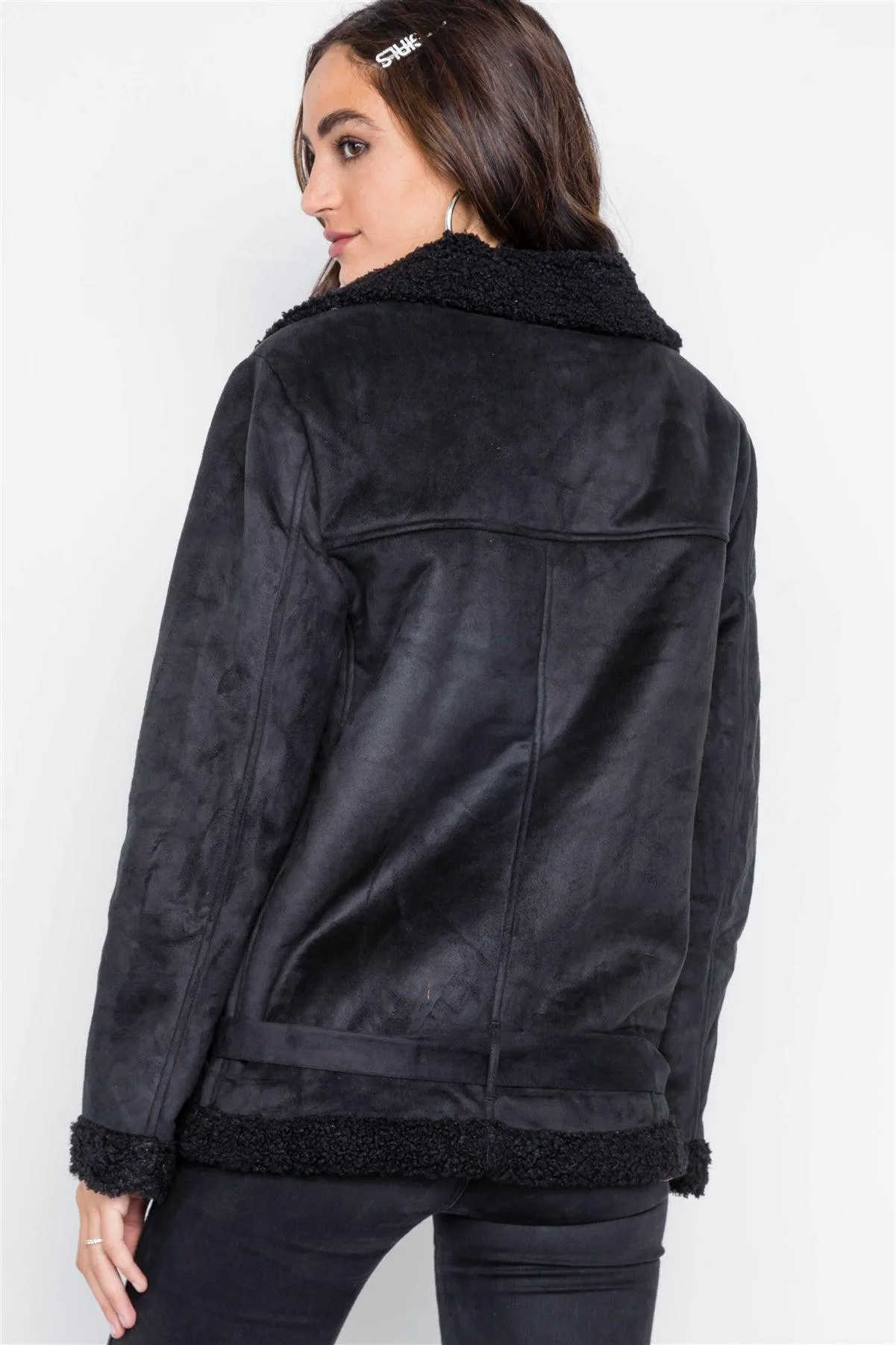 Black Faux Fur Moto Zip-Front Jacket /1-2-2