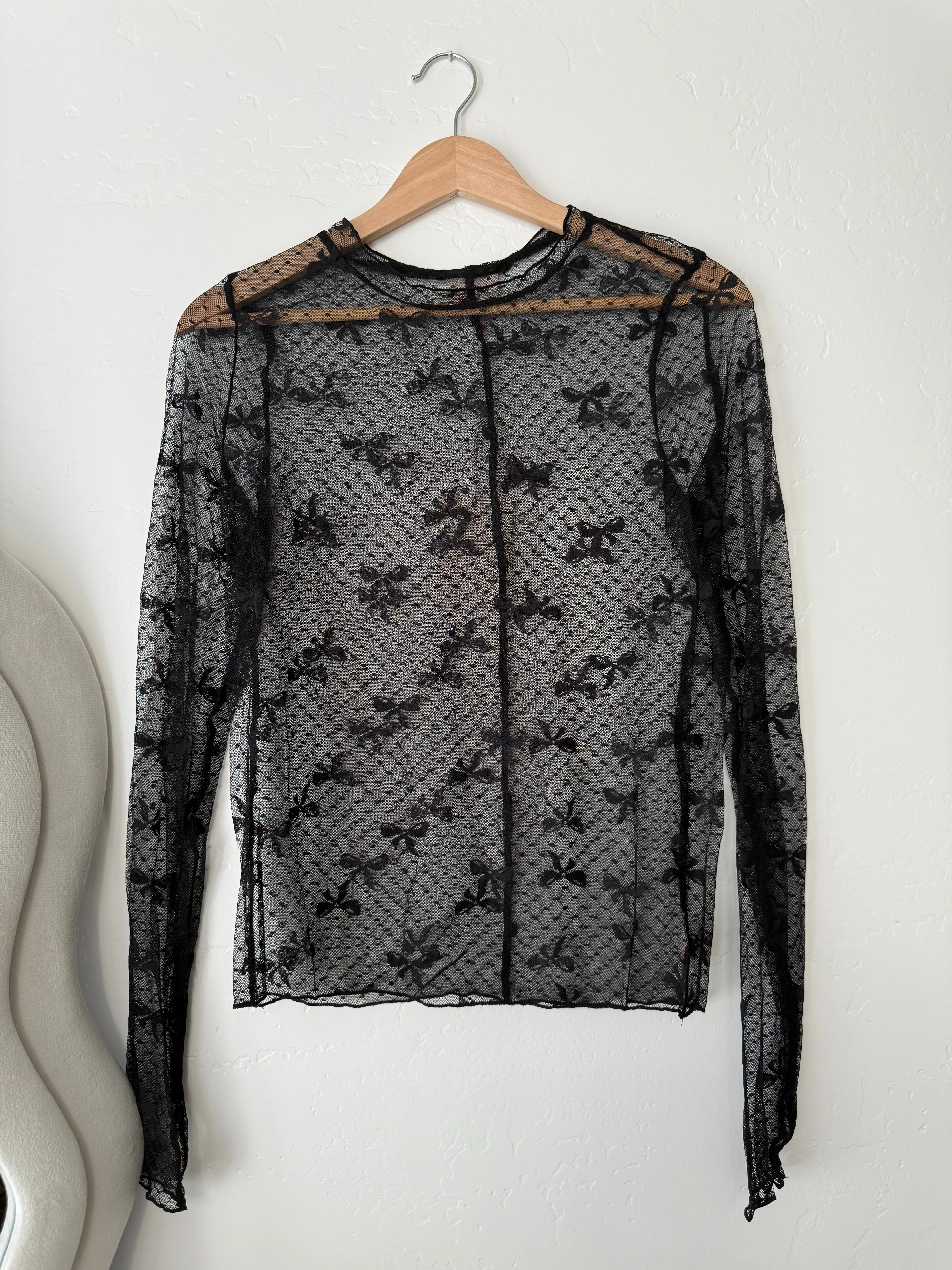 Bow sheer long sleeve top *2COLORS*