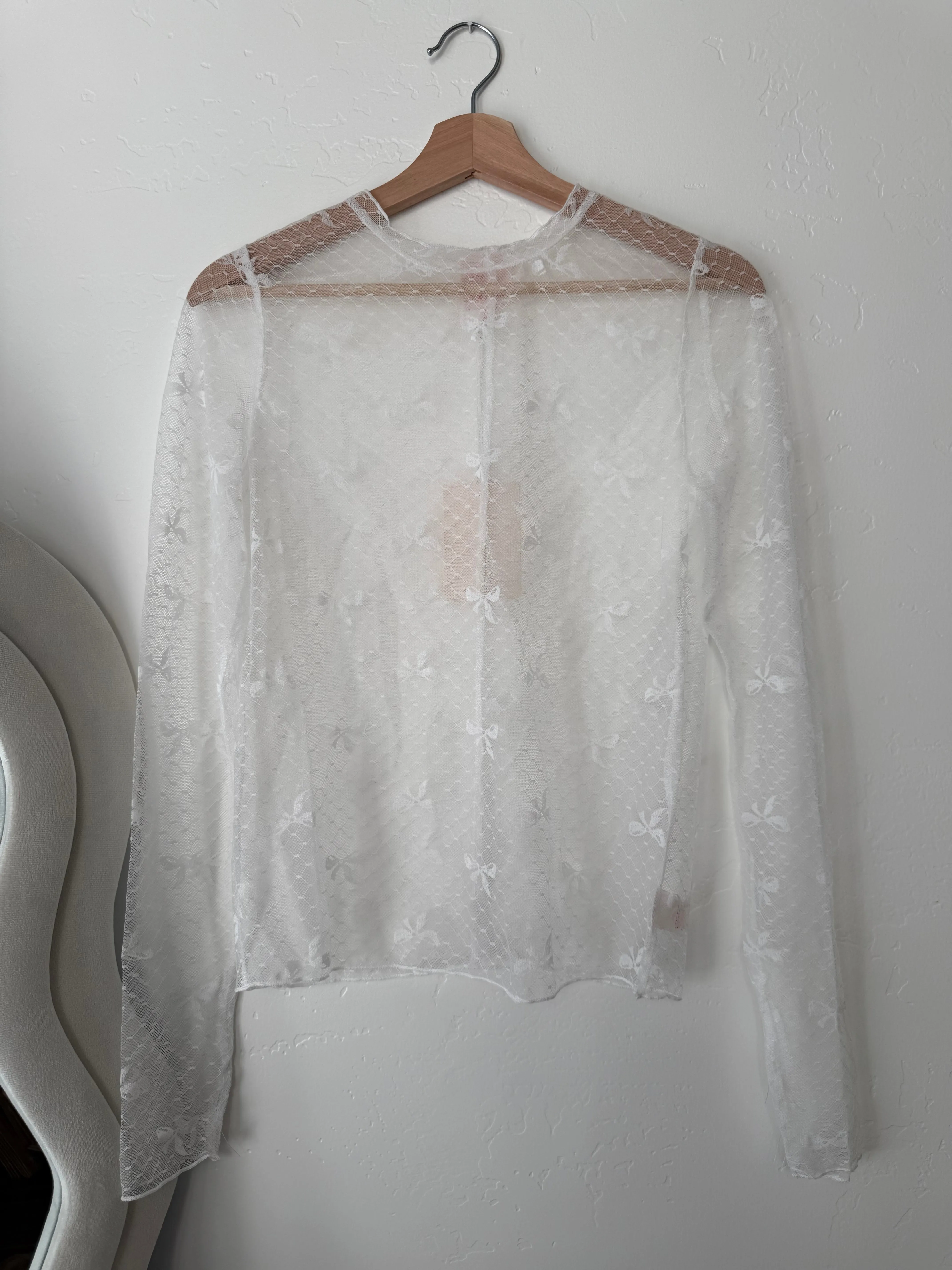 Bow sheer long sleeve top *2COLORS*