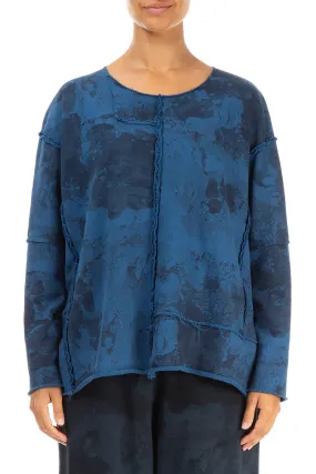 Boxy Azure Marble Cotton Jumper