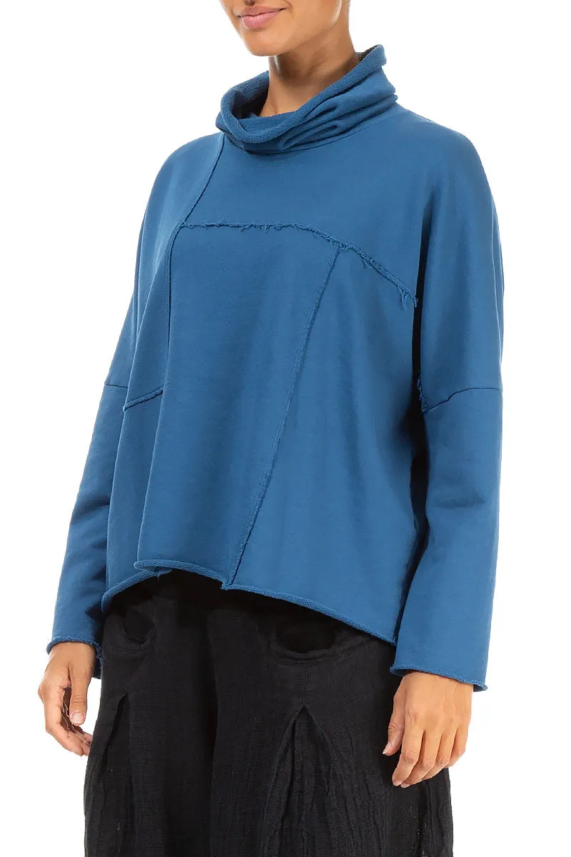 Boxy Cowl Neck Azure Cotton Jumper