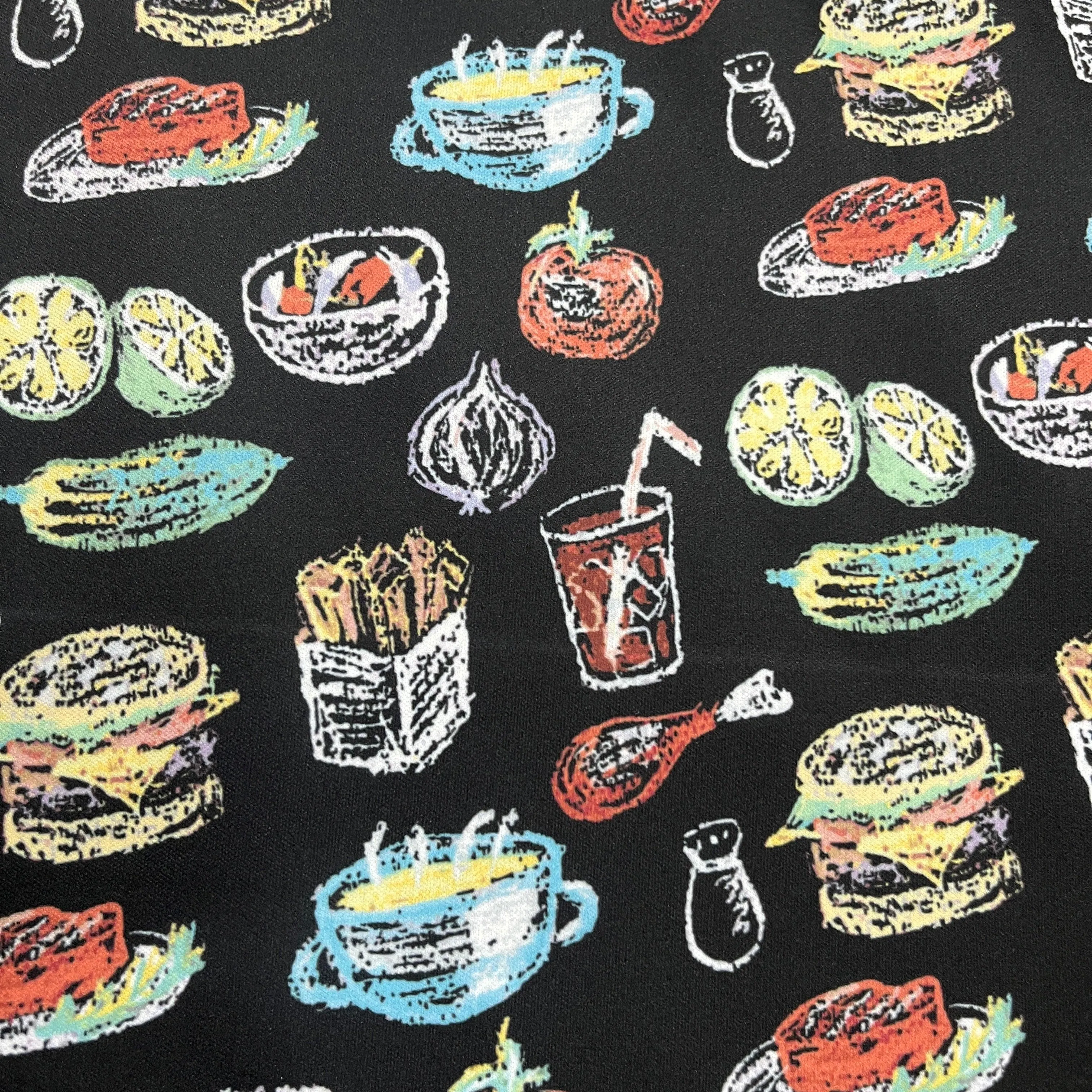 Chalk Art Food on Black 1 mil PUL Fabric - Made in the USA