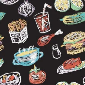 Chalk Art Food on Black 1 mil PUL Fabric - Made in the USA