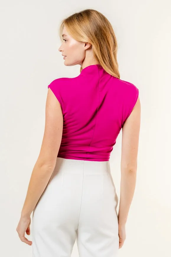 Chic Mock Neck Cap Sleeve Ruched Crop Top