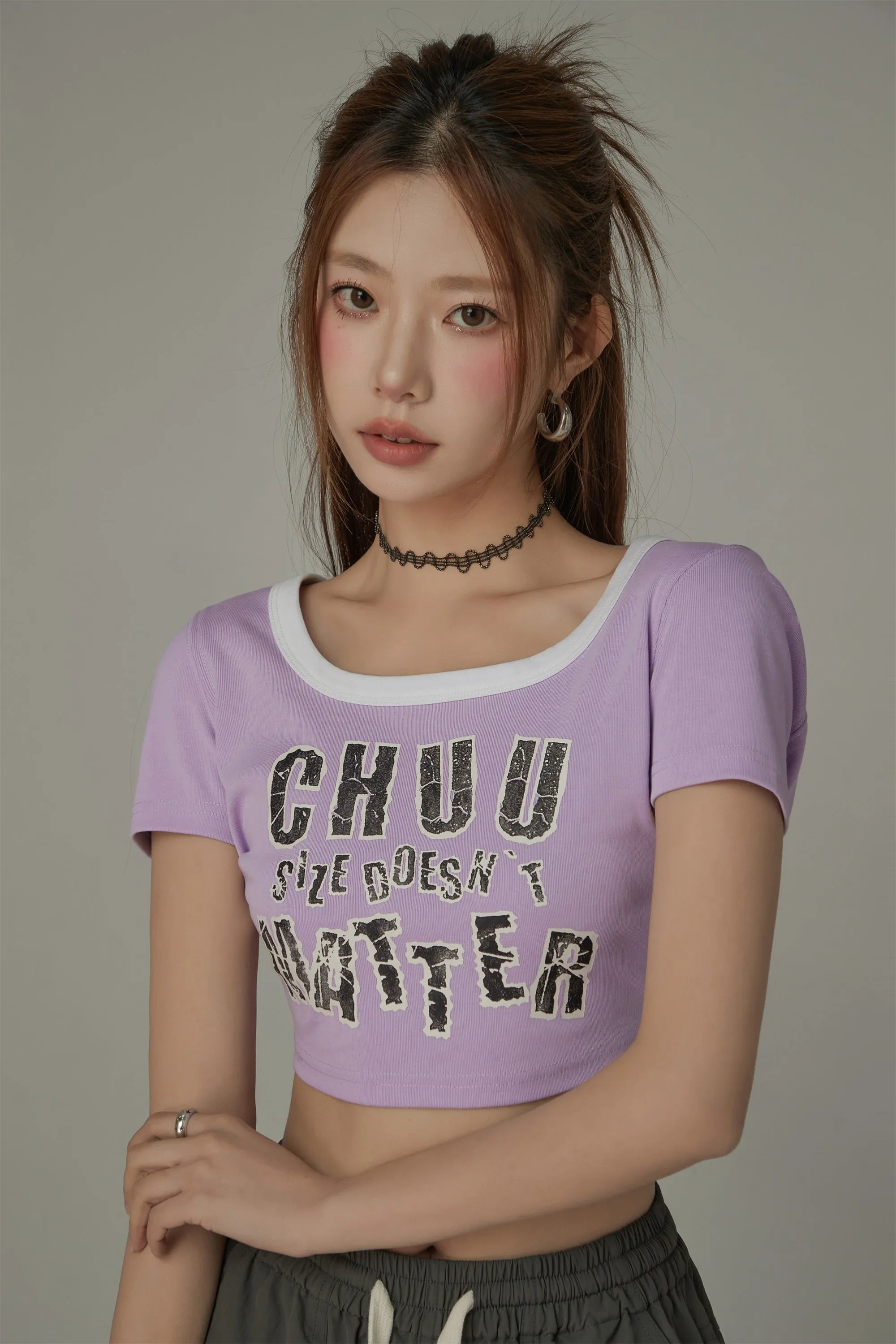 Chuu Size Doesnt Matter U-Neck Cropped T-Shirt