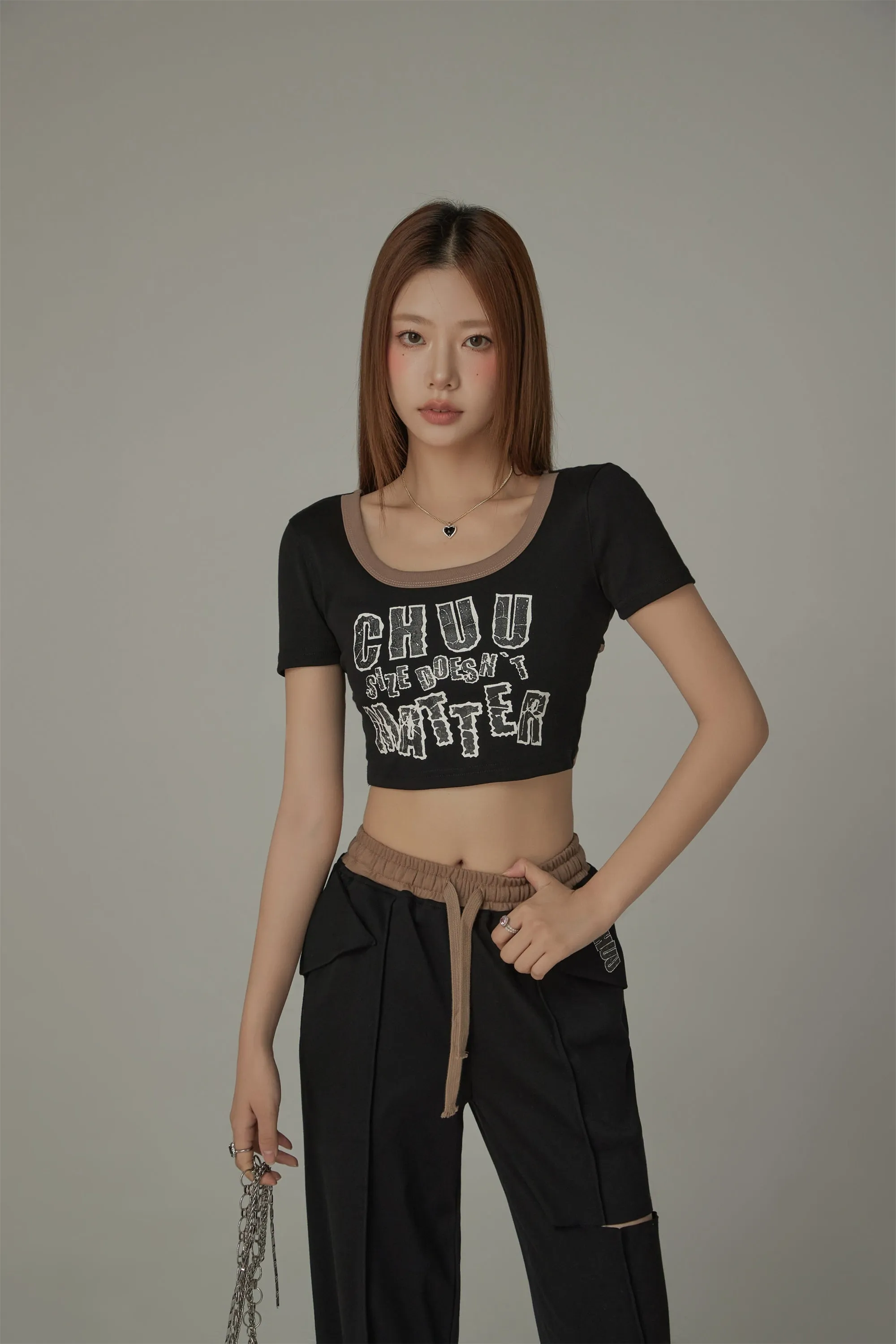 Chuu Size Doesnt Matter U-Neck Cropped T-Shirt