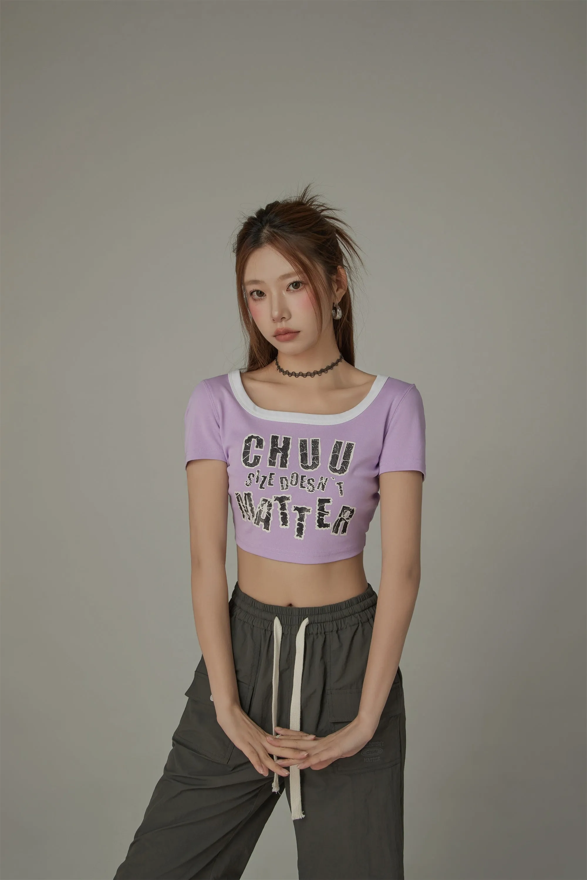 Chuu Size Doesnt Matter U-Neck Cropped T-Shirt