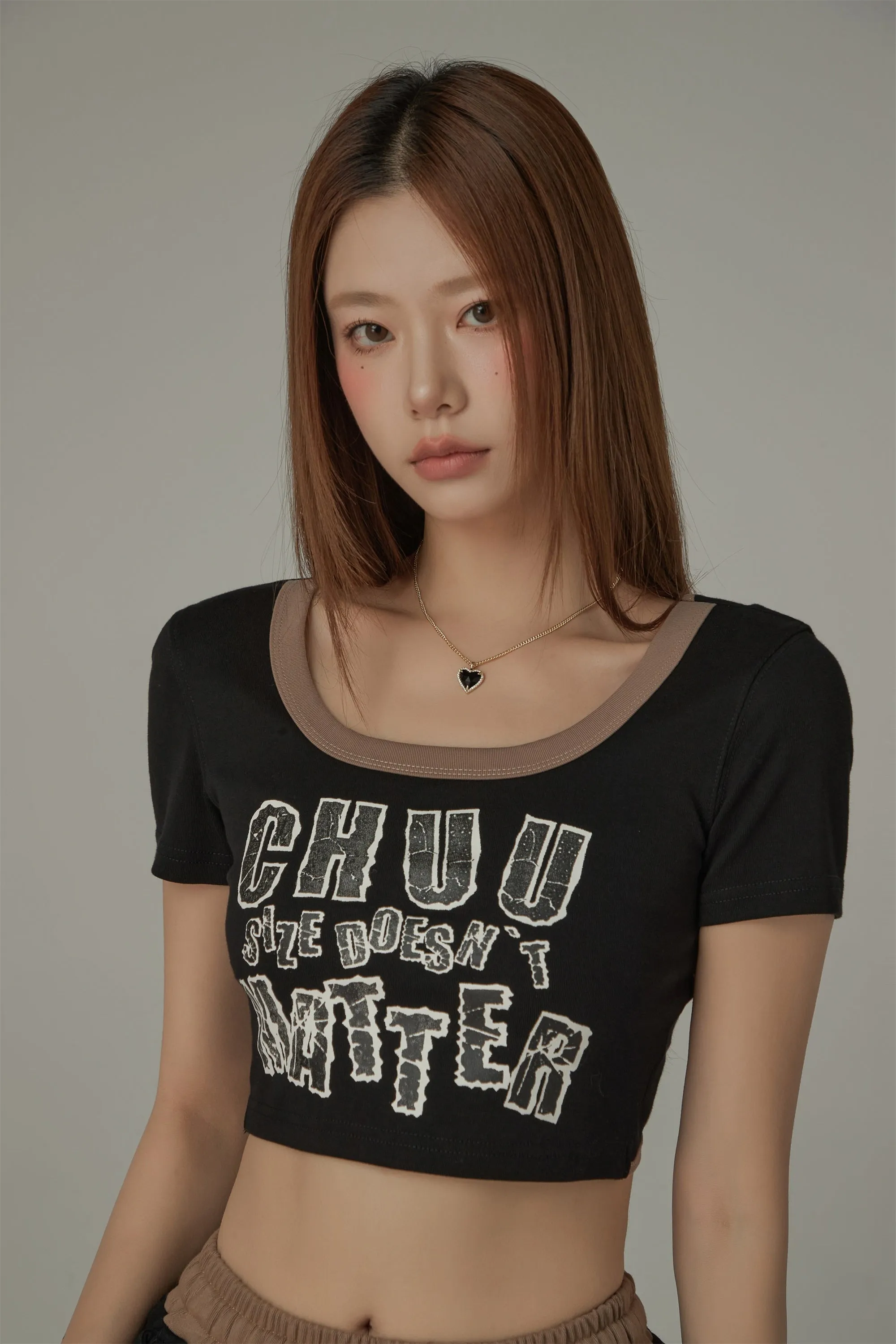 Chuu Size Doesnt Matter U-Neck Cropped T-Shirt