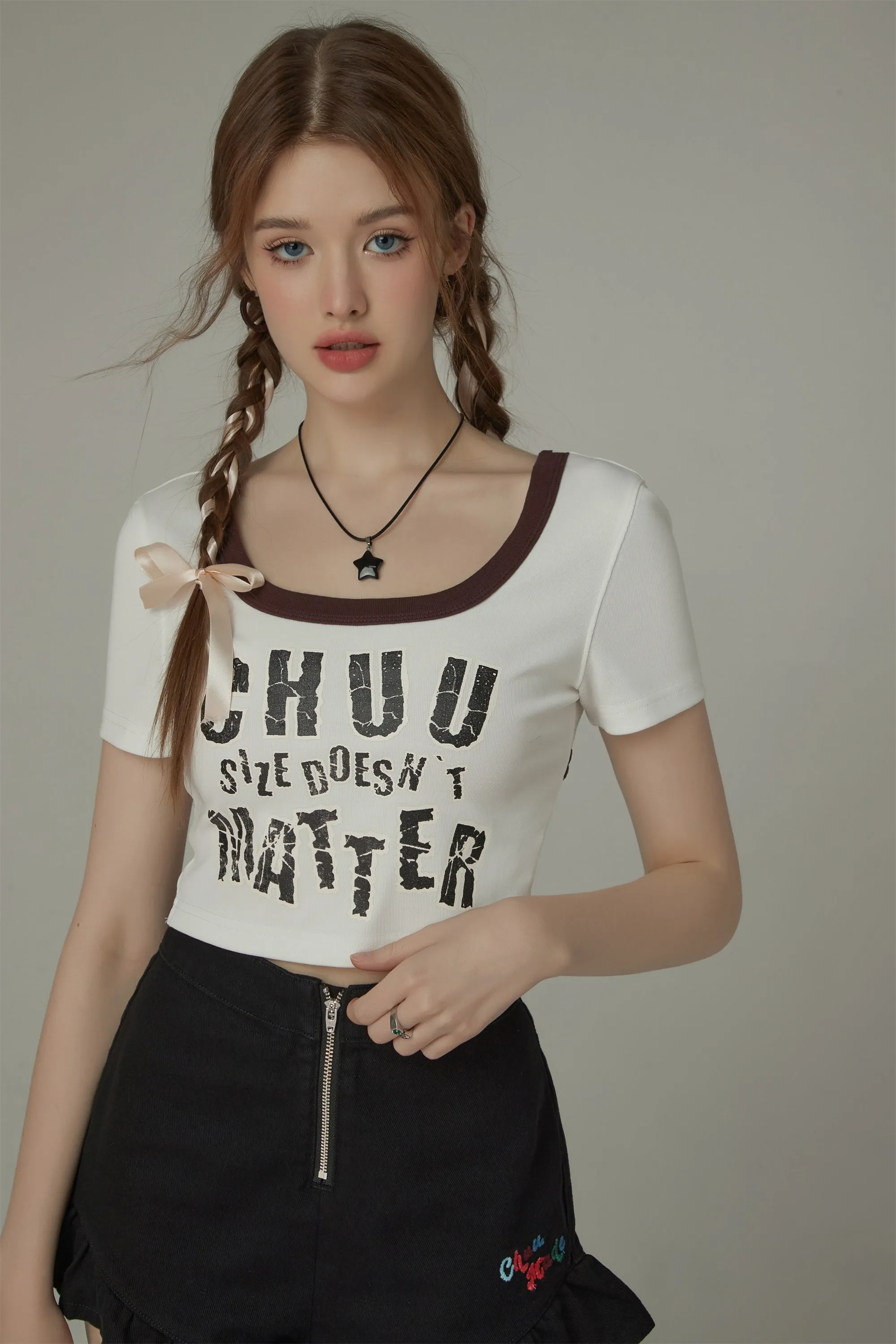 Chuu Size Doesnt Matter U-Neck Cropped T-Shirt