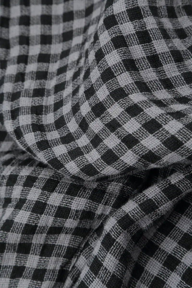 Cowl Neck Grey Check Linen Blouse