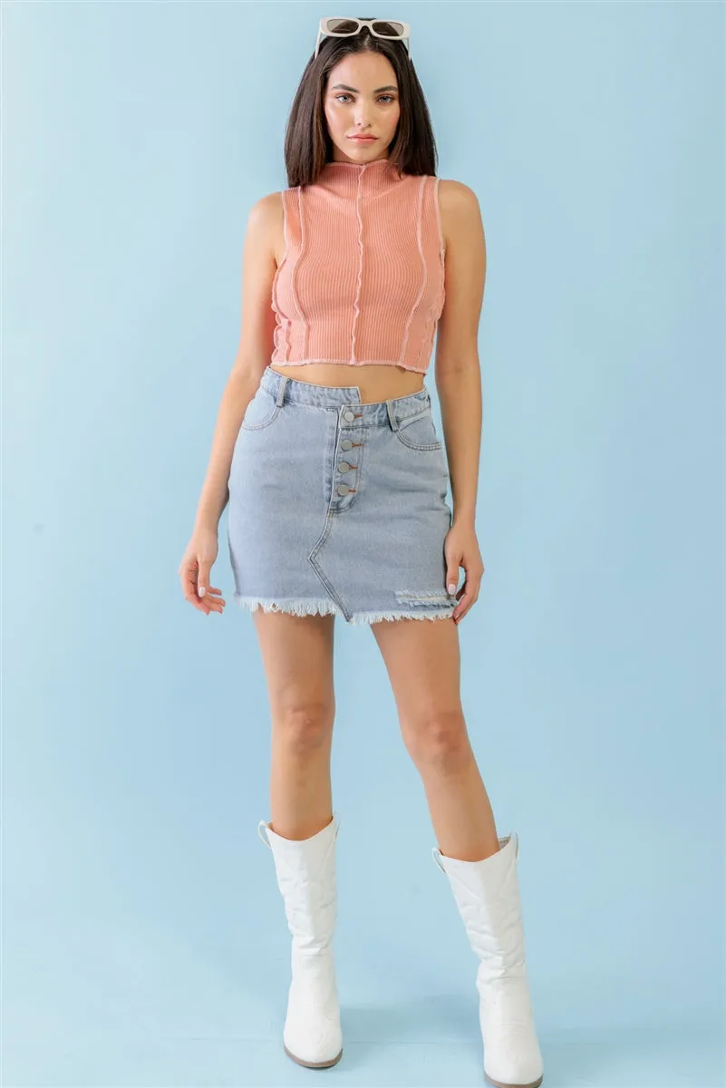 Dark Peach Ribbed Sleeveless Mock Neck Crop Top