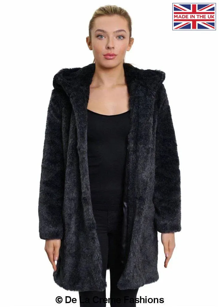 De La Creme - Women's Luxury Faux Fur Jacket Ladies Hooded Winter Coat