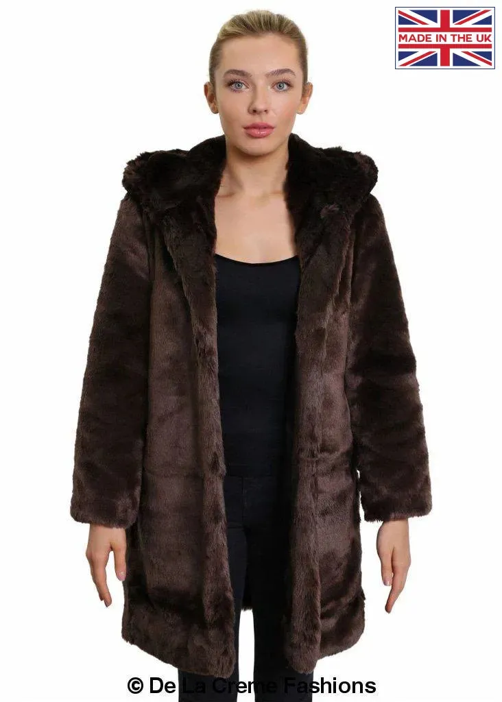 De La Creme - Women's Luxury Faux Fur Jacket Ladies Hooded Winter Coat