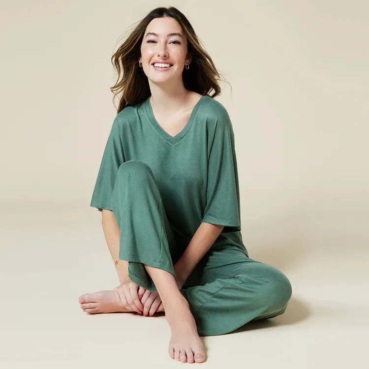 Dream Relaxed V-Neck With Capri Lounge Set - Dusty Green