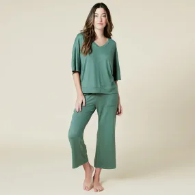 Dream Relaxed V-Neck With Capri Lounge Set - Dusty Green