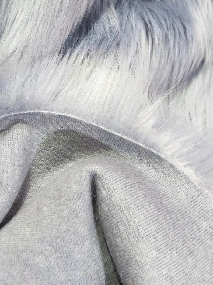 Dusty Blue Solid Shaggy Long Pile Faux Fur Fabric / Sold By The Yard