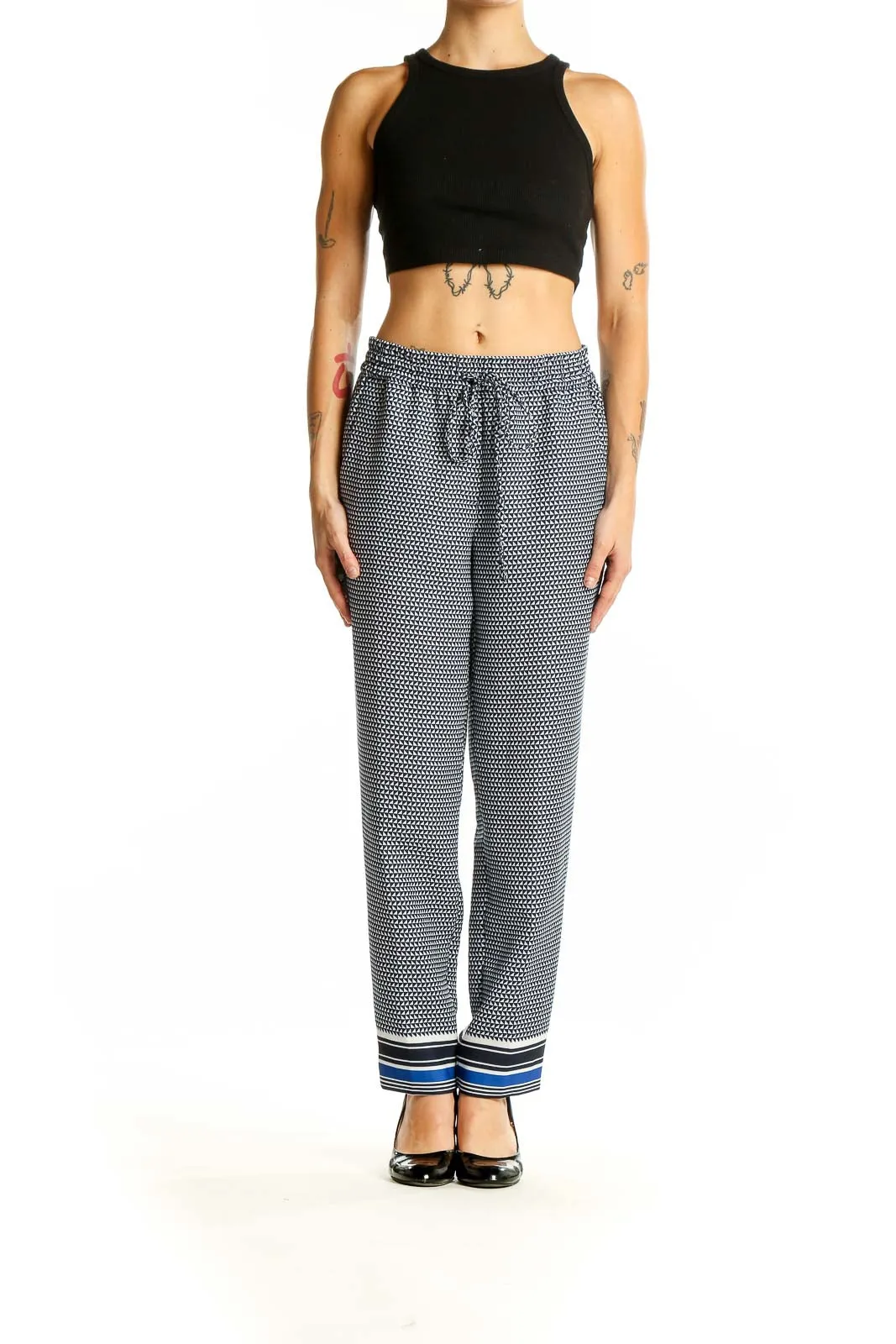 Gray Geometric Print Drawstring Pants