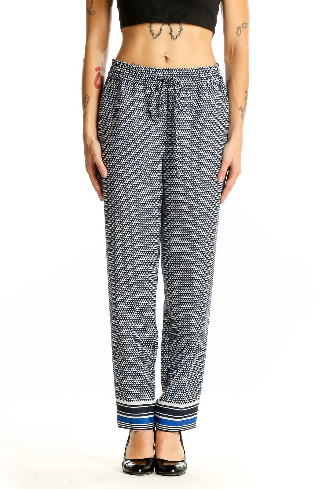 Gray Geometric Print Drawstring Pants