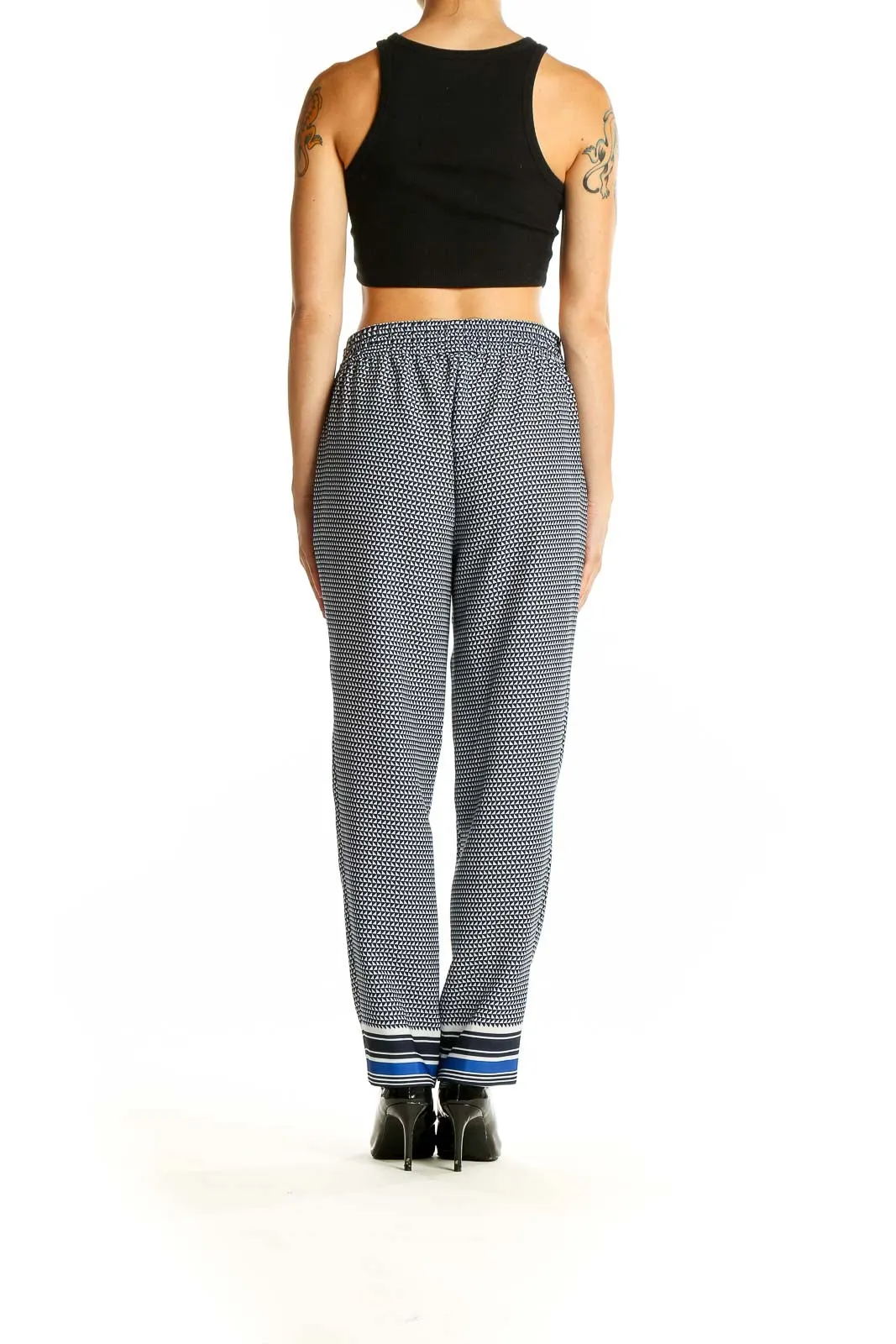 Gray Geometric Print Drawstring Pants