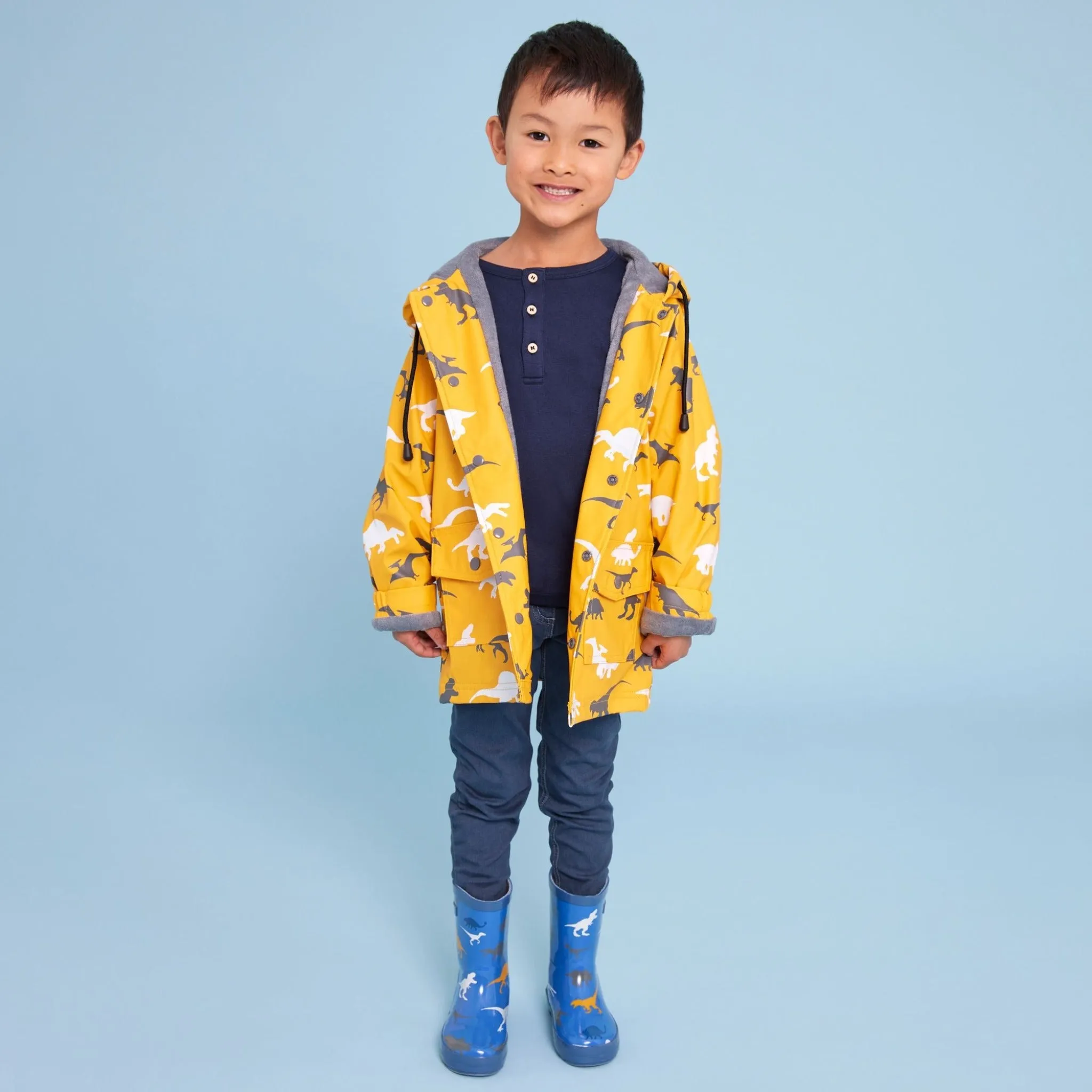 Korango Dino Colour Change Raincoat - Mustard