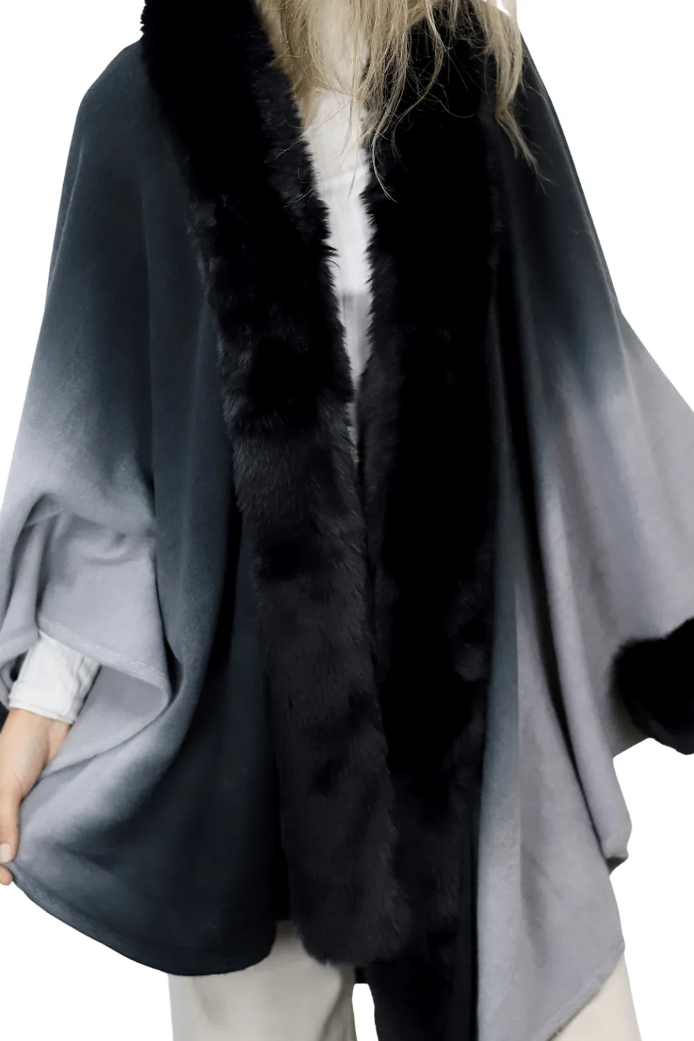 La Fiorentina Ombre Cape with Faux Trim - Black