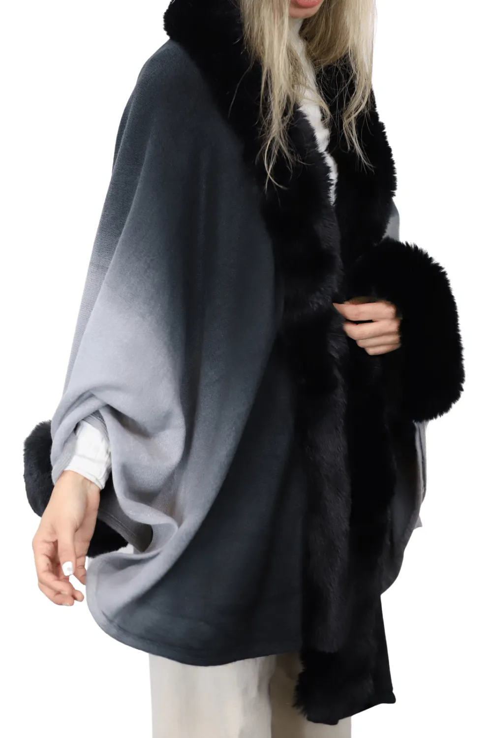 La Fiorentina Ombre Cape with Faux Trim - Black