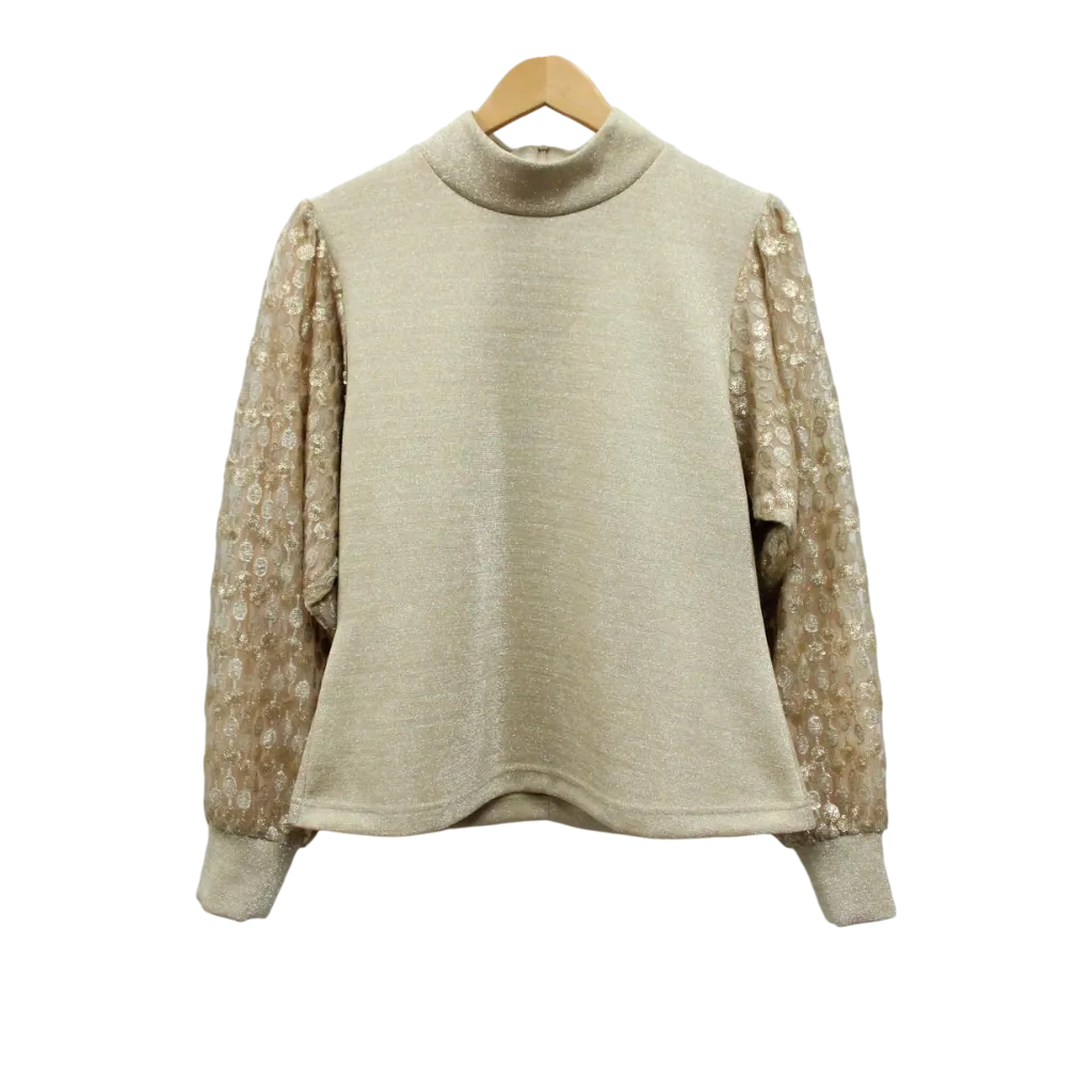 Light Golden Teardrop Mock Neck Top