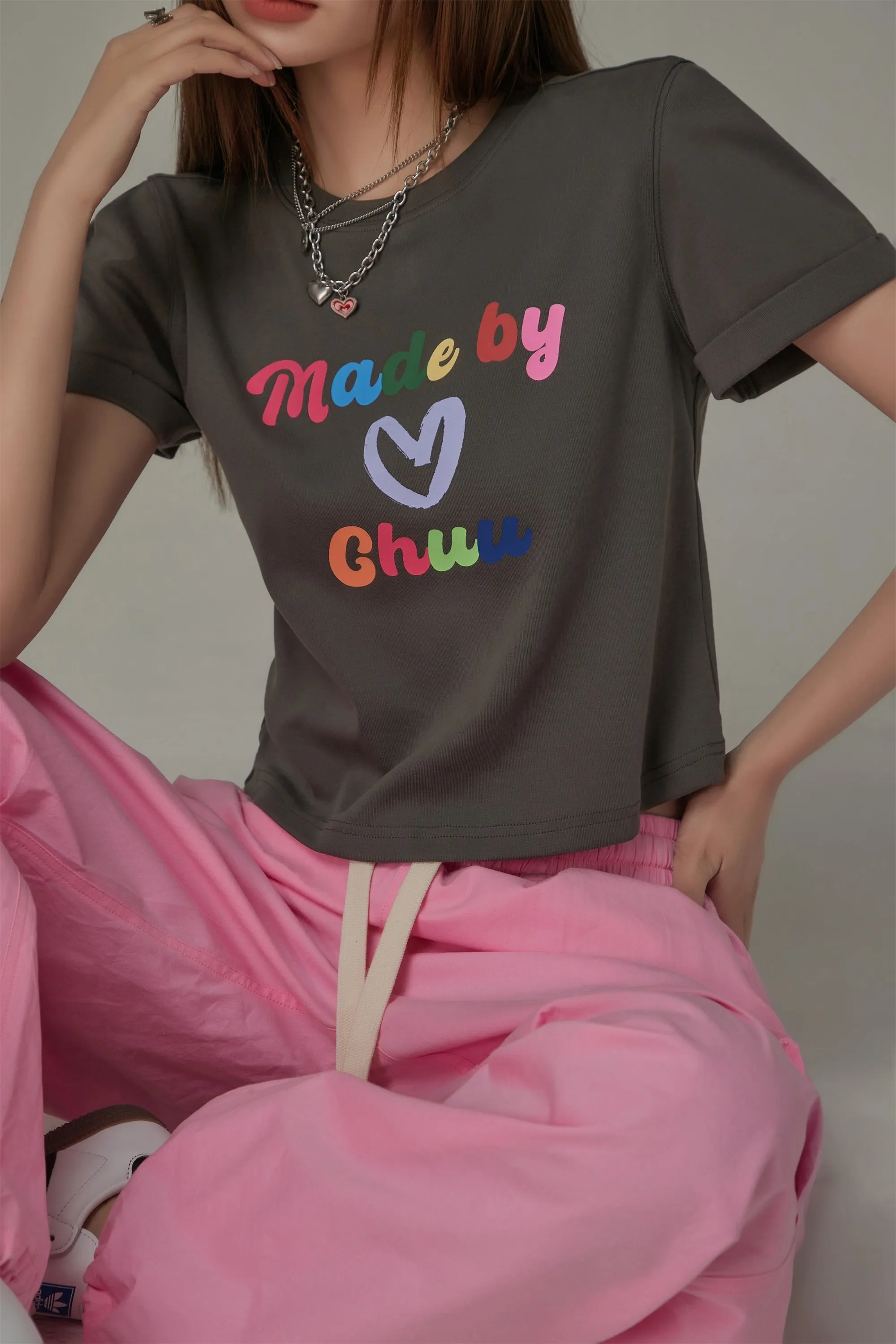 Made By Chuu Colorful Printed Cropped T-Shirt