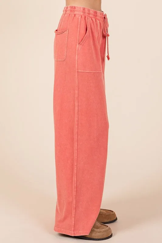 Mineral Wash French Terry Drawstring Wide Leg Pants