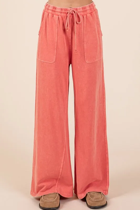 Mineral Wash French Terry Drawstring Wide Leg Pants