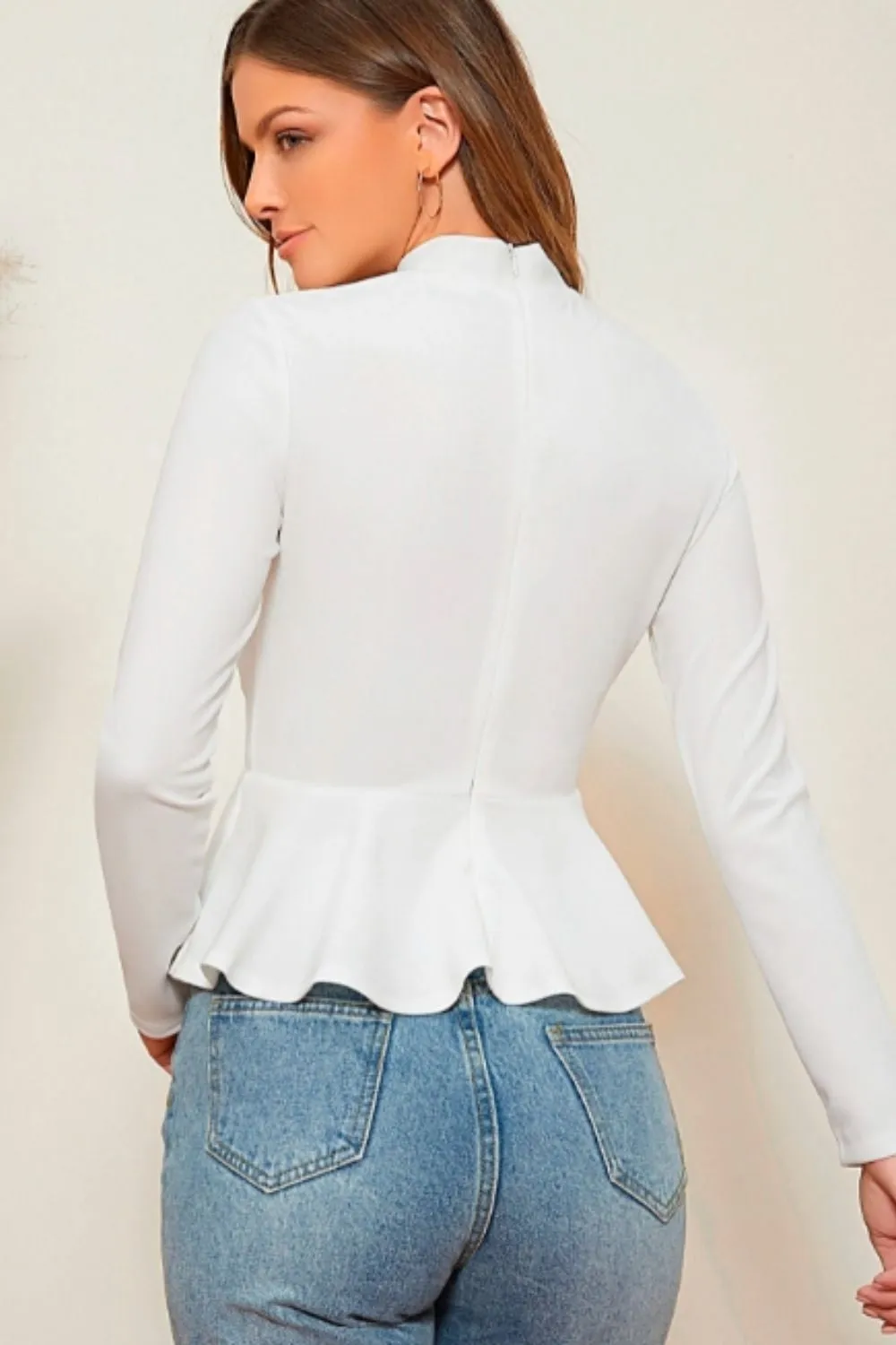 Mock Neck Solid Peplum Top