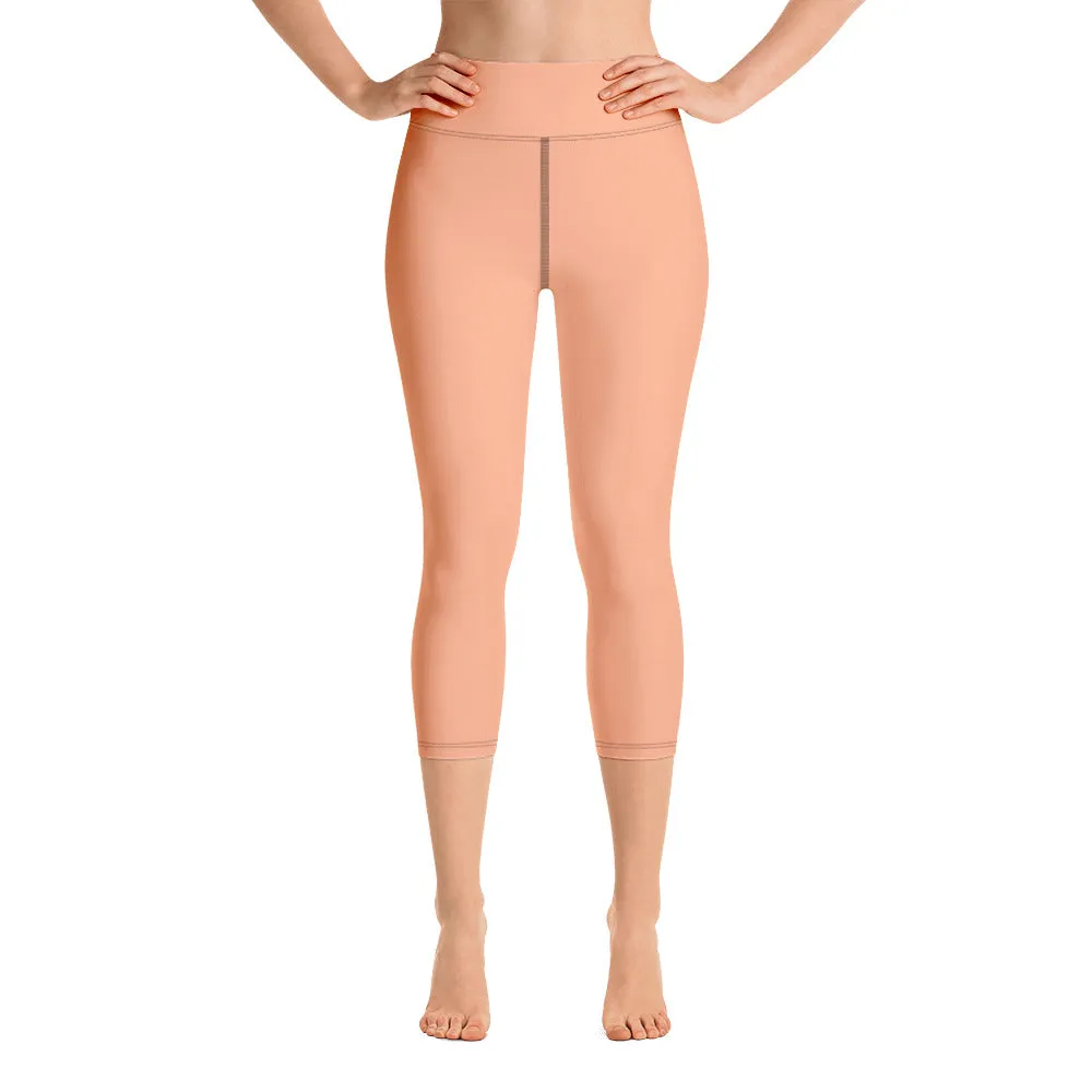 Nude Yoga Capri Leggings, Solid Nude Color Women's Best Gym Workout Tights-Made in USA/EU