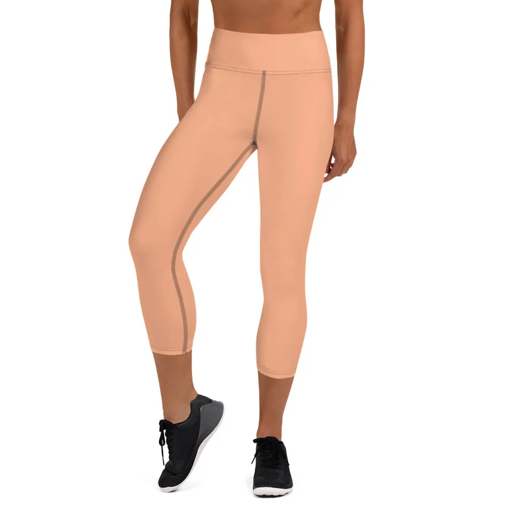 Nude Yoga Capri Leggings, Solid Nude Color Women's Best Gym Workout Tights-Made in USA/EU