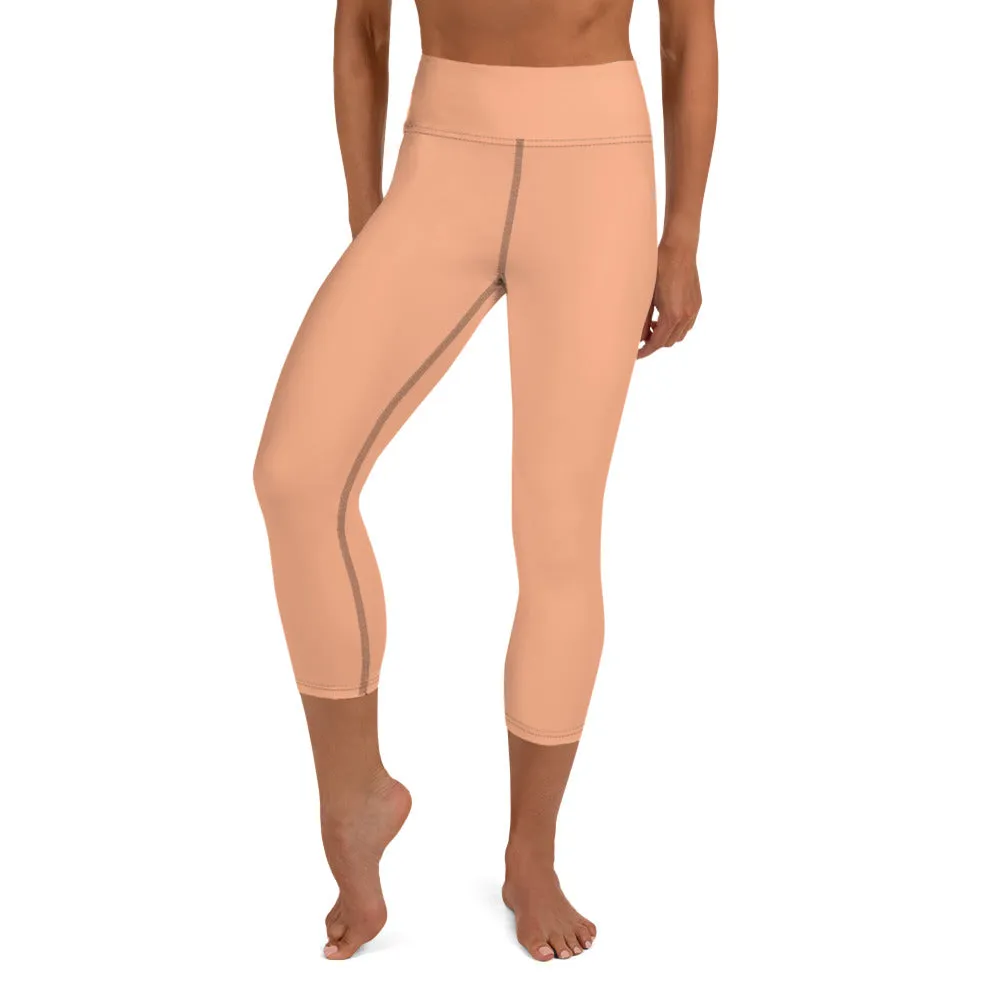 Nude Yoga Capri Leggings, Solid Nude Color Women's Best Gym Workout Tights-Made in USA/EU