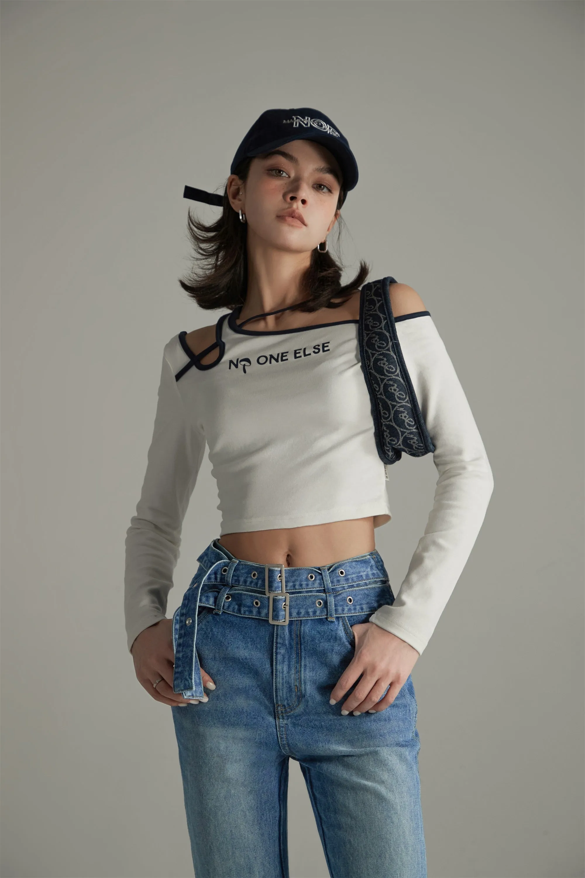 One Off The Shoulder Cropped Long Sleeve T-Shirt