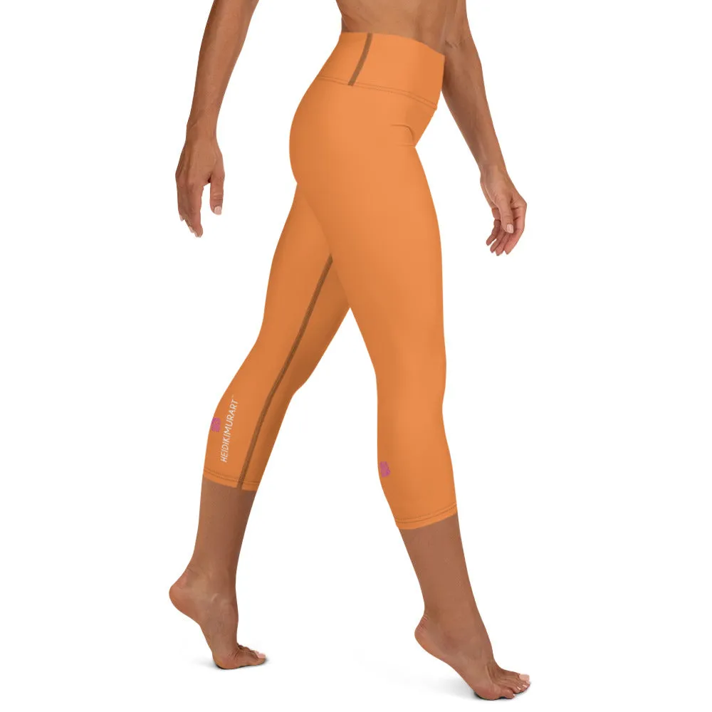 Orange Solid Yoga Capri Leggings, Solid Orange Color Women's Tights-Made in USA/EU/MX