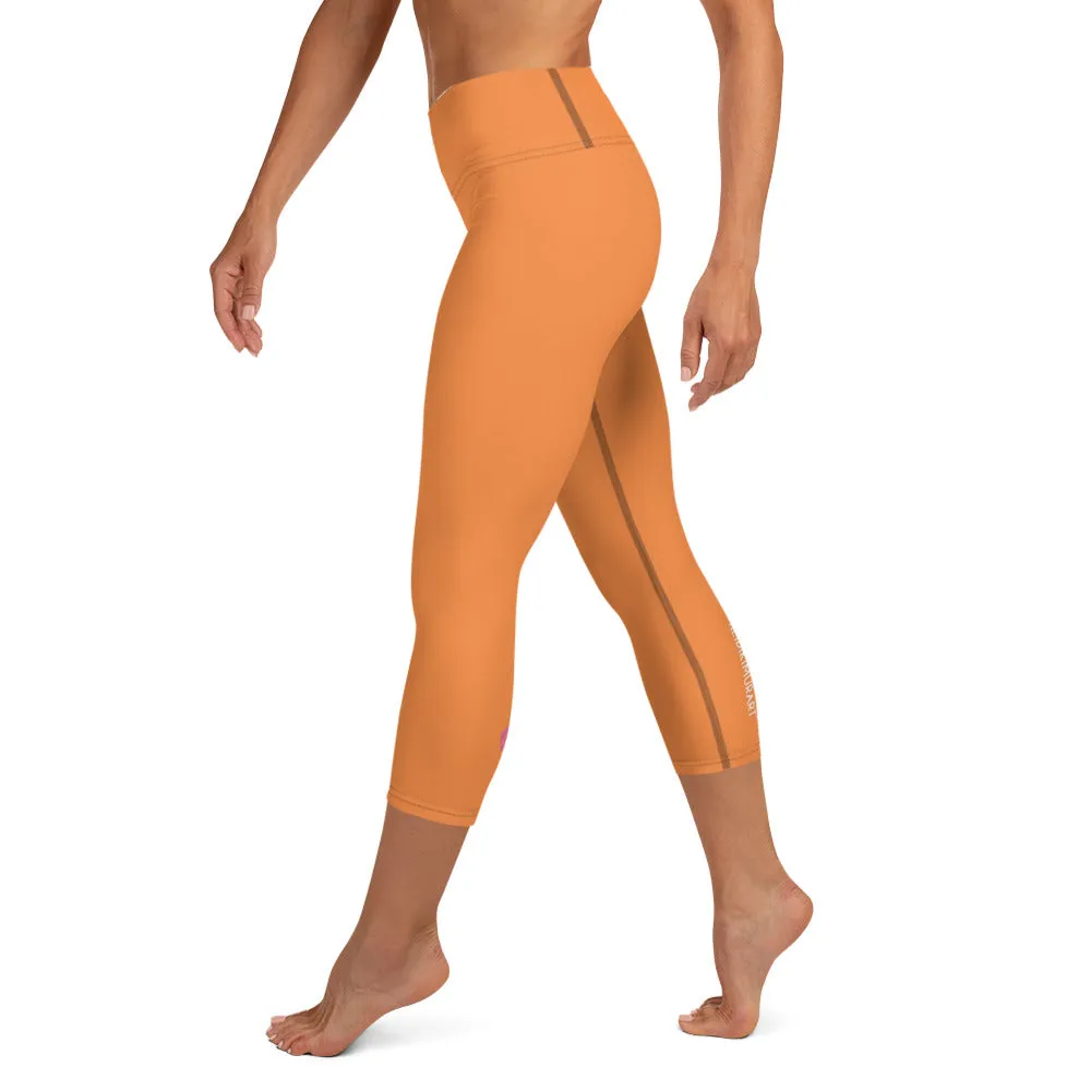 Orange Solid Yoga Capri Leggings, Solid Orange Color Women's Tights-Made in USA/EU/MX