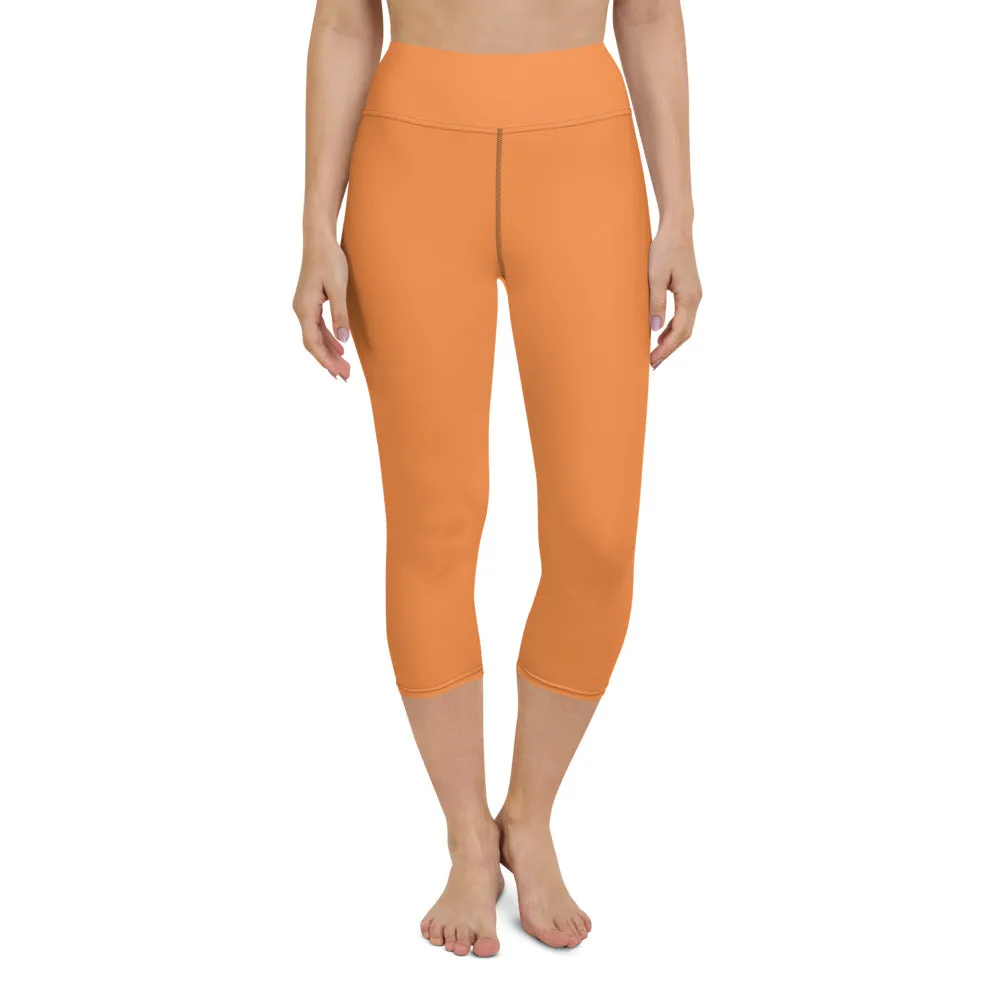 Orange Solid Yoga Capri Leggings, Solid Orange Color Women's Tights-Made in USA/EU/MX