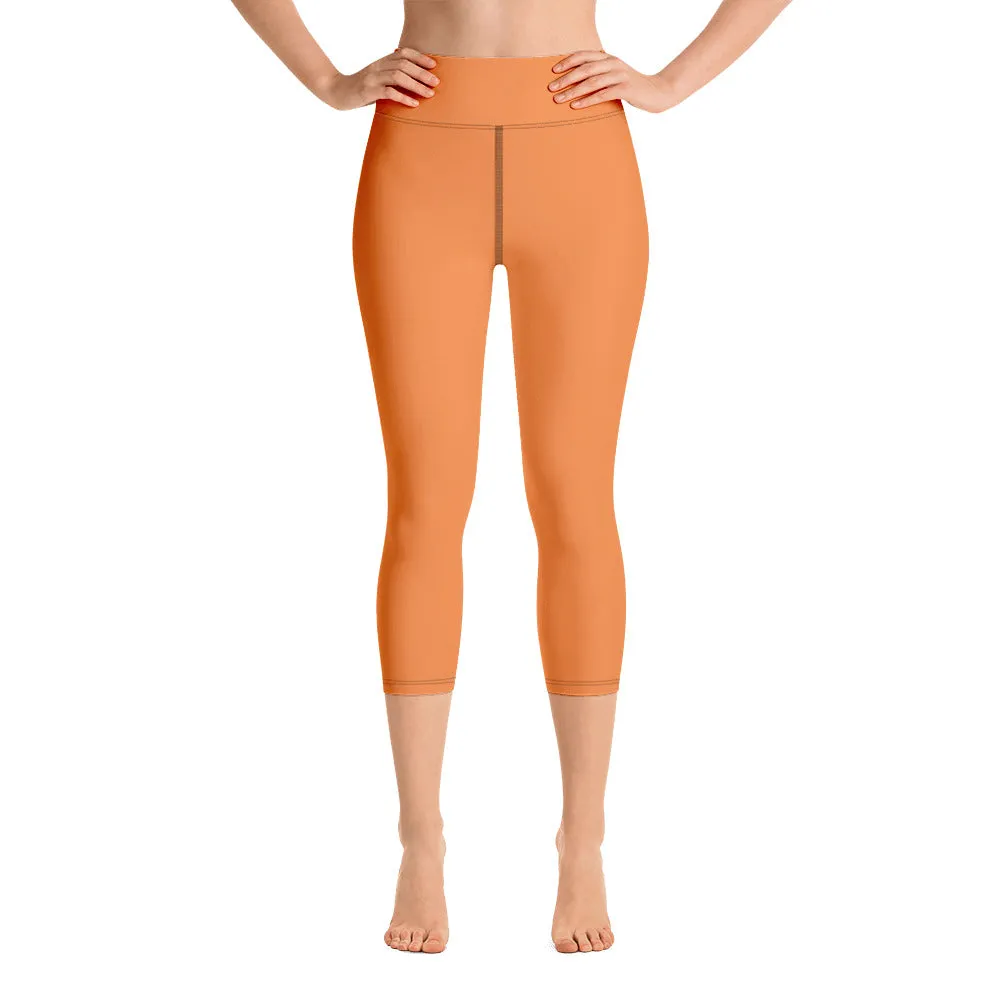 Orange Solid Yoga Capri Leggings, Solid Orange Color Women's Tights-Made in USA/EU/MX