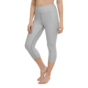 Pale Grey Yoga Capri Leggings, Solid Pastel Grey Color Women's Tights-Made in USA/EU/MX