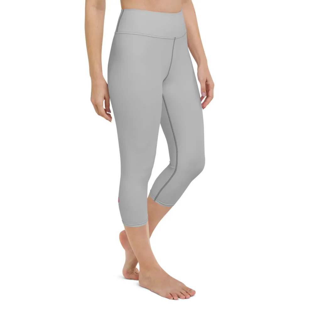 Pale Grey Yoga Capri Leggings, Solid Pastel Grey Color Women's Tights-Made in USA/EU/MX